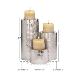 Silver Hammered Metal Candle Holders, Set of 3