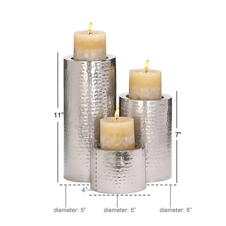 Silver Hammered Metal Candle Holders, Set of 3