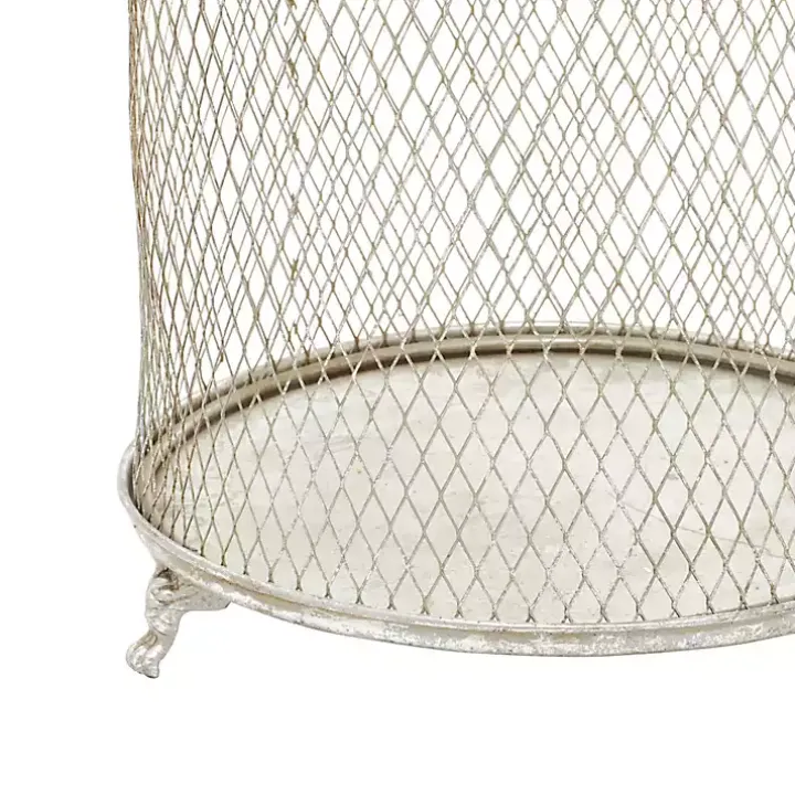 Silver Metal Bird Cage Cloche Lanterns, Set of 2