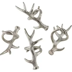 Silver Reindeer Antler Napkin Rings, Set of 4