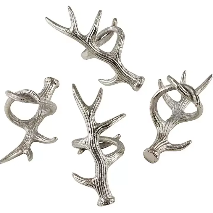 Silver Reindeer Antler Napkin Rings, Set of 4