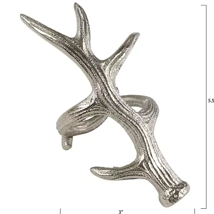 Silver Reindeer Antler Napkin Rings, Set of 4
