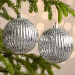 Silver Ridged 6 in. Tree Ornaments, Set of 2