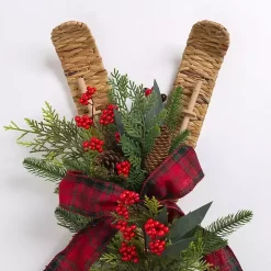 Skis with Christmas Greenery Wall Decoration