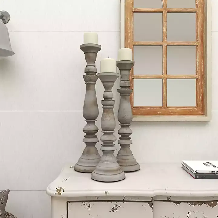 Slate Rustic Mango Wood 3-pc. Candle Holder Set