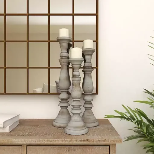 Slate Rustic Mango Wood 3-pc. Candle Holder Set