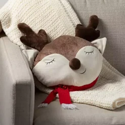 Sleepy Reindeer Plush Christmas Pillow