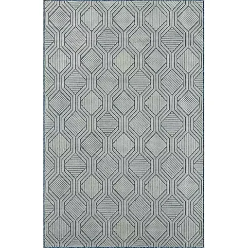 Smoky Blue Geometric Indoor/Outdoor Area Rug, 5x7
