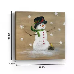 Snowman Yellow Bird Canvas Christmas Art Print