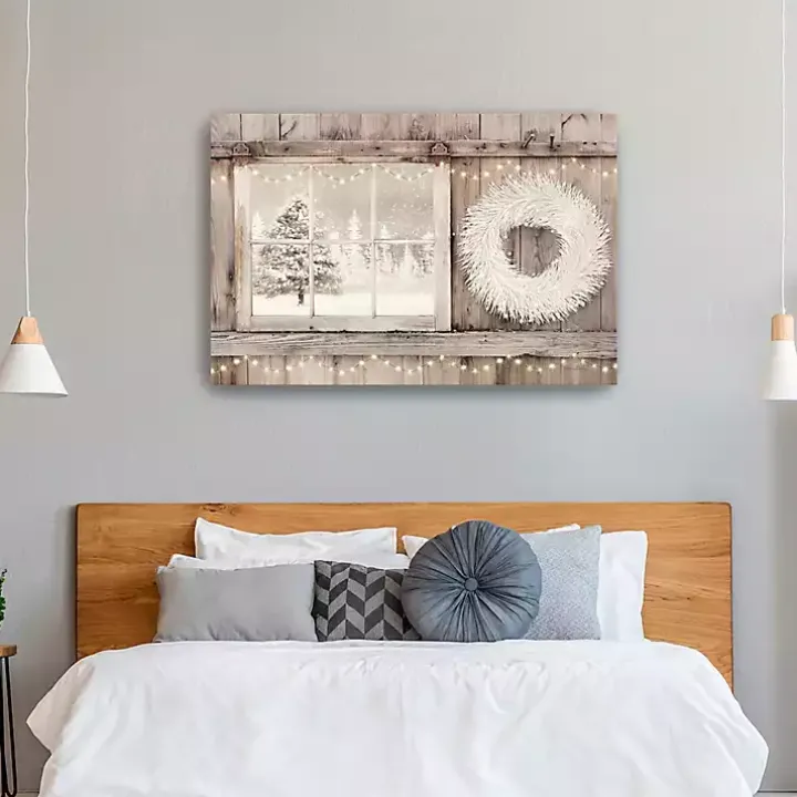 Snowy Barn View Canvas Art Print, 32x48