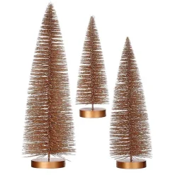 Snowy Bronze Bristle Christmas Trees, Set of 3
