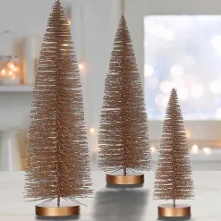 Snowy Bronze Bristle Christmas Trees, Set of 3