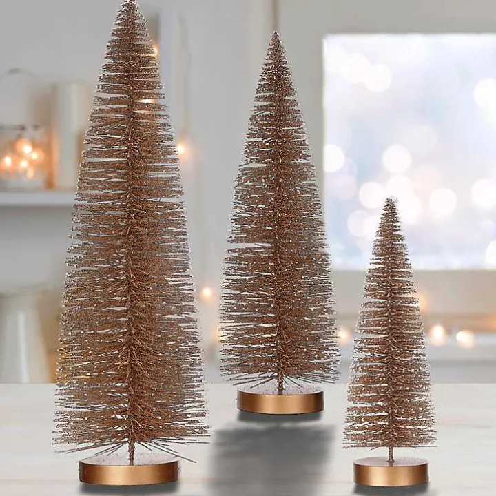 Snowy Bronze Bristle Christmas Trees, Set of 3