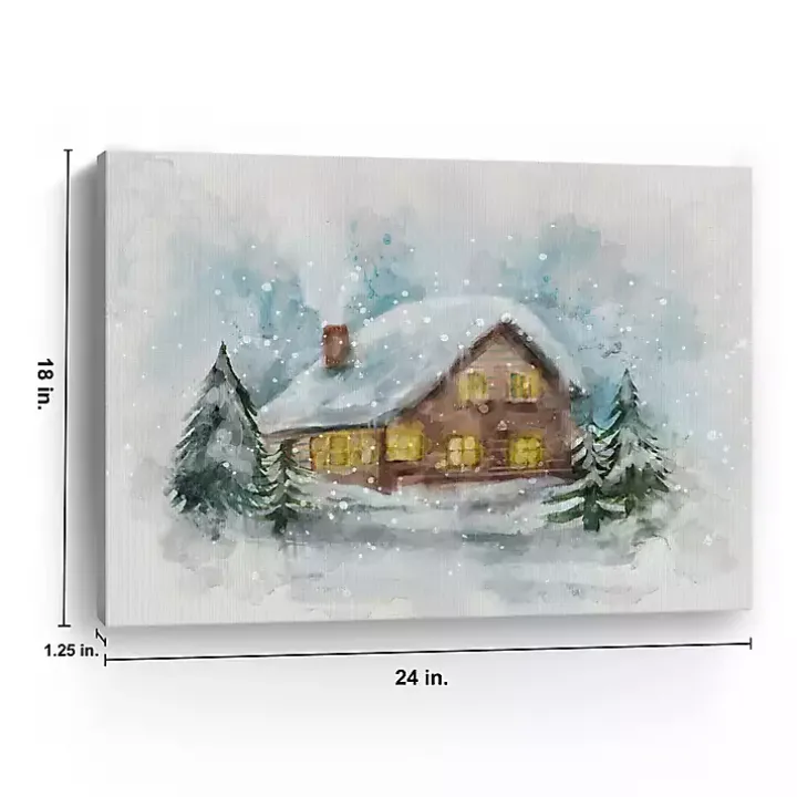 Snowy Cabin Canvas Art Print