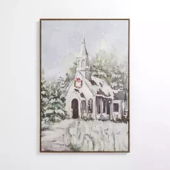 Snowy Church Framed Canvas Art Print