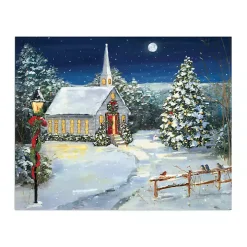 Snowy Church Scene Small Canvas Art Print
