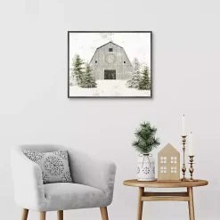 Snowy Gray Barn Christmas Canvas Art Print
