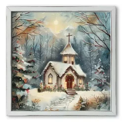 Snowy Holiday Church Framed Art Print