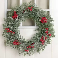 Snowy Japanese Pine and Berry Wreath