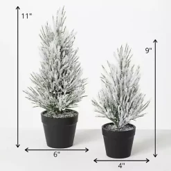 Snowy Potted Mini Pine Trees, Set of 2