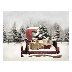 Snowy Presents and Red Truck Canvas Art Print