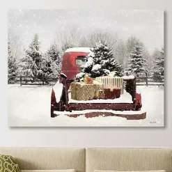 Snowy Presents and Red Truck Canvas Art Print