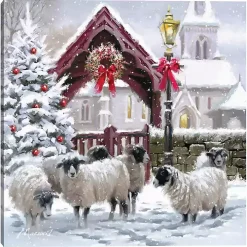 Snowy Sheep Christmas Canvas Art Print