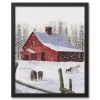 Snowy Stables Black Framed Canvas Art Print