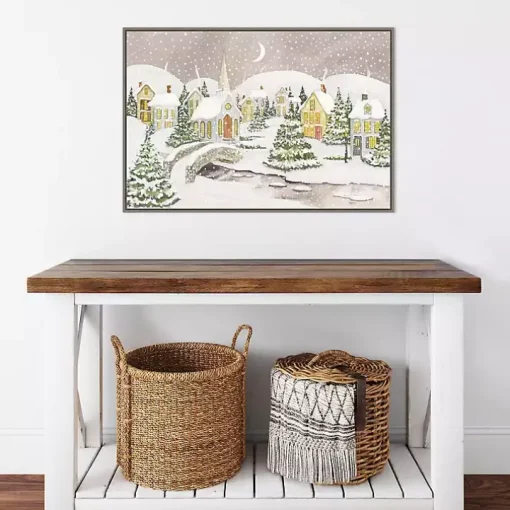 Snowy Tree Scene Christmas Canvas Wall Plaque