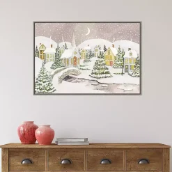 Snowy Tree Scene Christmas Canvas Wall Plaque