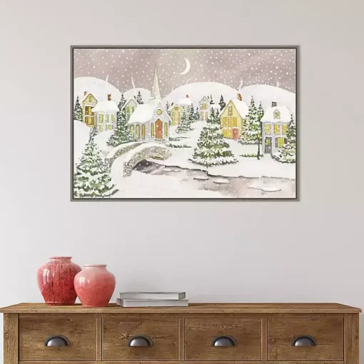 Snowy Tree Scene Christmas Canvas Wall Plaque