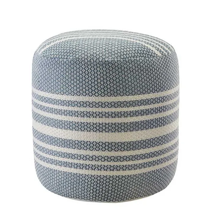 Soft Blue Simple Stripe Outdoor Pouf