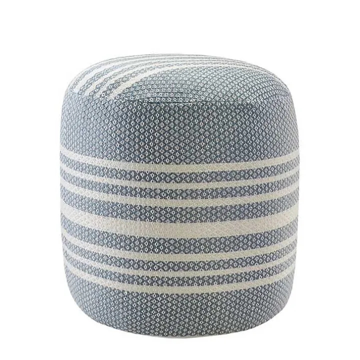 Soft Blue Simple Stripe Outdoor Pouf