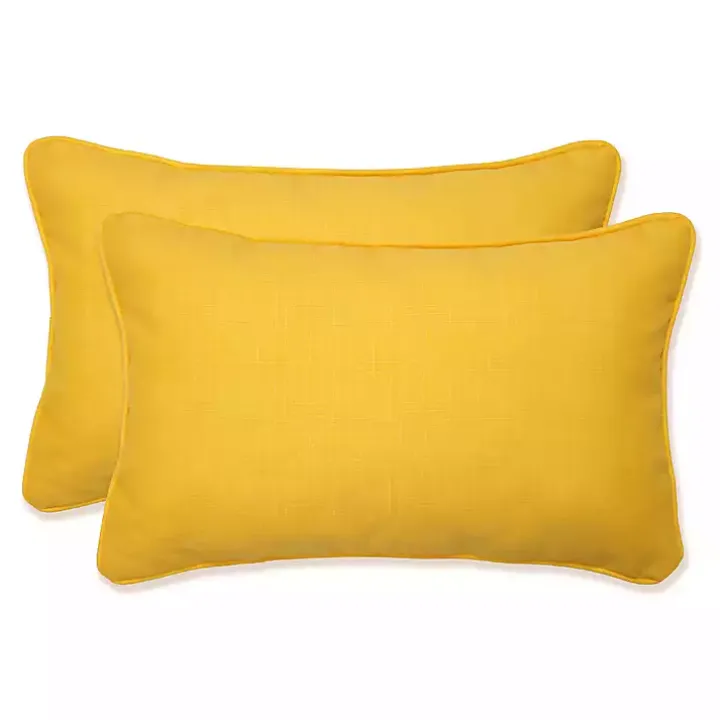 Solid Yellow Outdoor Lumbar Pillows, Set of 2