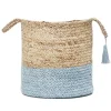 Spa Blue and Tan Woven Basket with Tassel, 17 in.