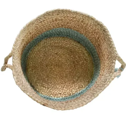 Spa Blue and Tan Woven Basket with Tassel, 17 in.