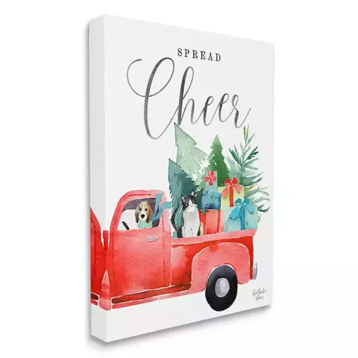 Spread Cheer Red Truck Canvas Wall Plaque