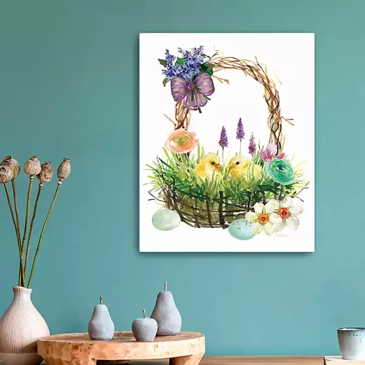Spring Chicks in a Basket Canvas Art Print