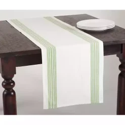 Spring Green Striped Border Table Runner