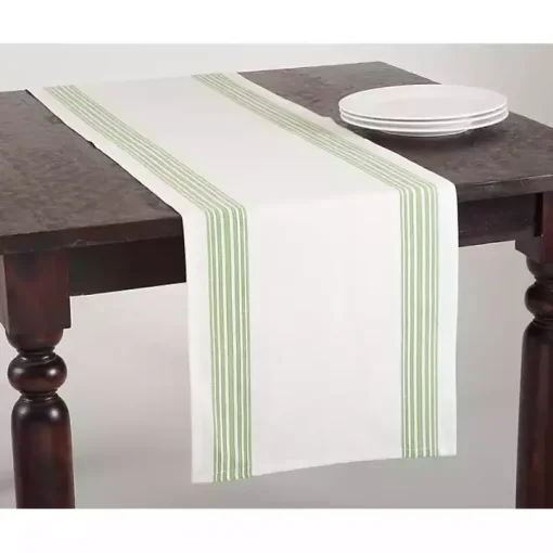 Spring Green Striped Border Table Runner