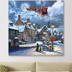Street Light and Santa's Sleigh Canvas Art Print