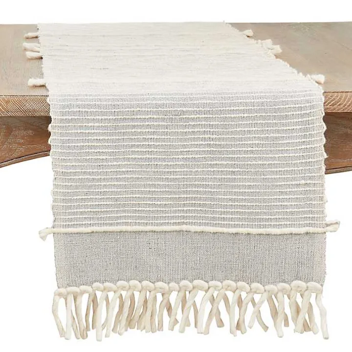 Striped Chunky Fringe Table Runner