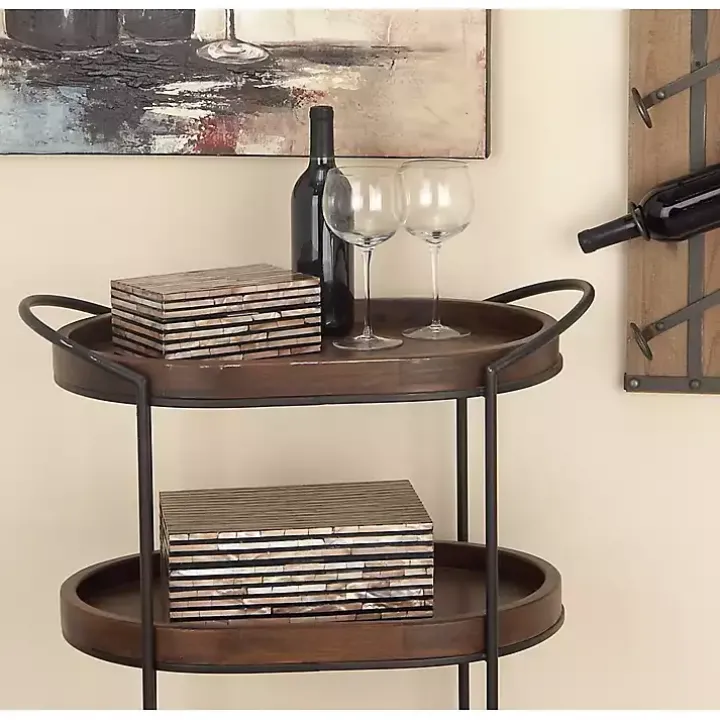 Striped Mother of Pearl Shell Wood Boxes, Set of 2