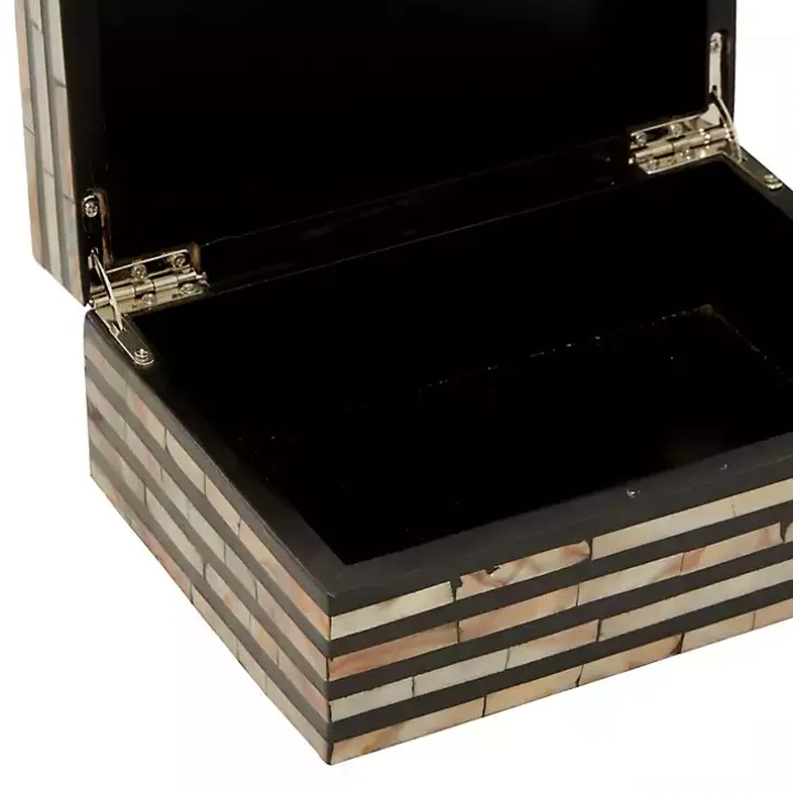Striped Mother of Pearl Shell Wood Boxes, Set of 2