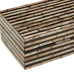Striped Mother of Pearl Shell Wood Boxes, Set of 2
