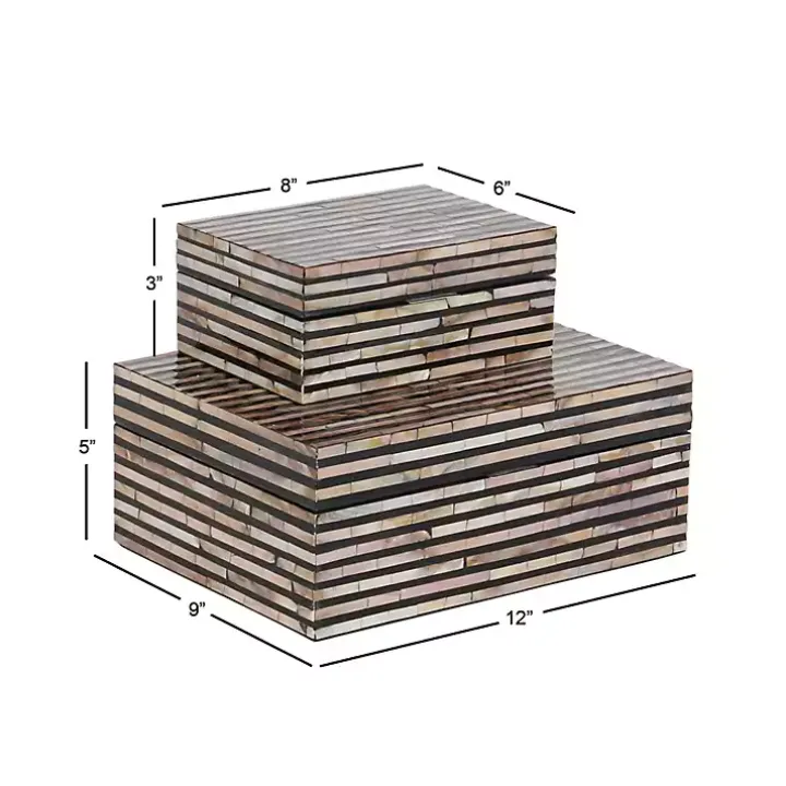 Striped Mother of Pearl Shell Wood Boxes, Set of 2