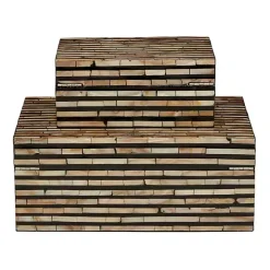 Striped Mother of Pearl Shell Wood Boxes, Set of 2