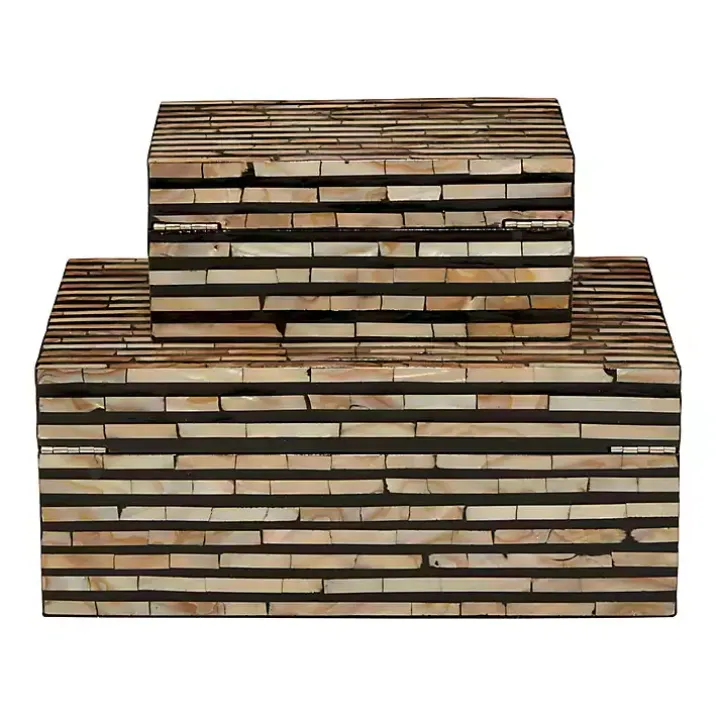 Striped Mother of Pearl Shell Wood Boxes, Set of 2
