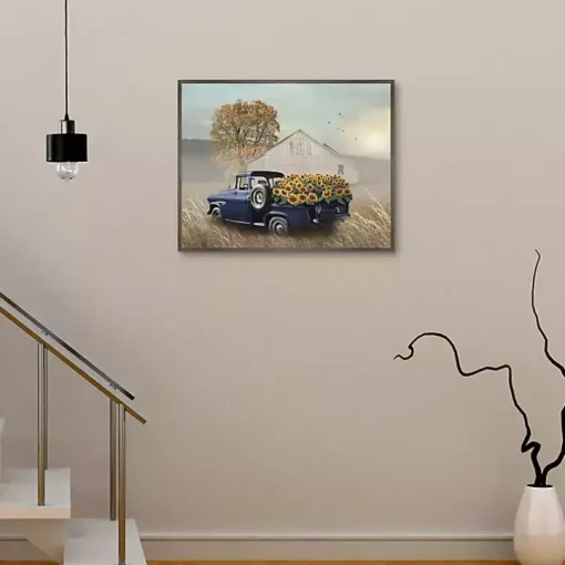 Sunflower Truck Framed Canvas Art Print