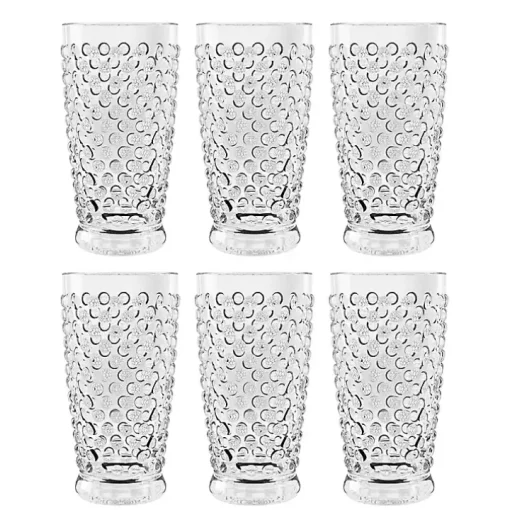 Tall Clear Embossed Acrylic Tumblers, Set of 6